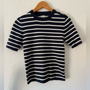 J.Crew Navy White Stripe Short Sleeve Nautical Parisian Sweater Top  | Small